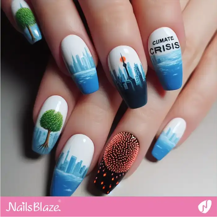 Climate Change Warning: Sea Levels Rising Nail Art | Climate Crisis Nails - NB3011